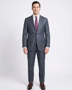 Blujacket Classic Fit Blue Textured Two Button Half Canvassed Wool 2-Button Suit