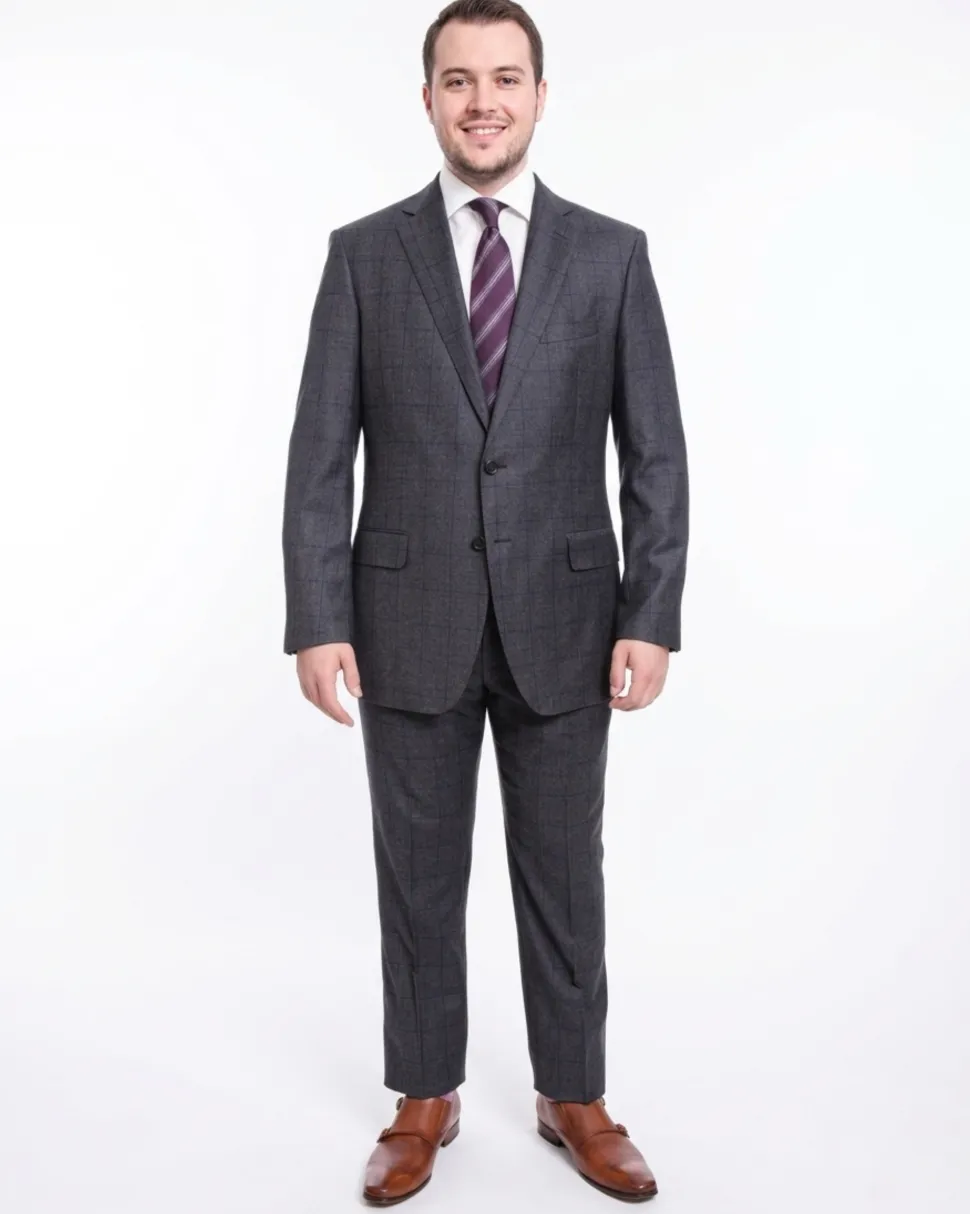 Blujacket Classic Fit Blue Windowpane Two Button Half Canvassed Reda Wool Suit