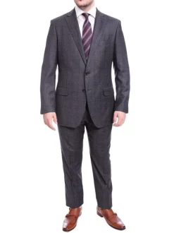 Blujacket Classic Fit Blue Windowpane Two Button Half Canvassed Reda Wool Suit