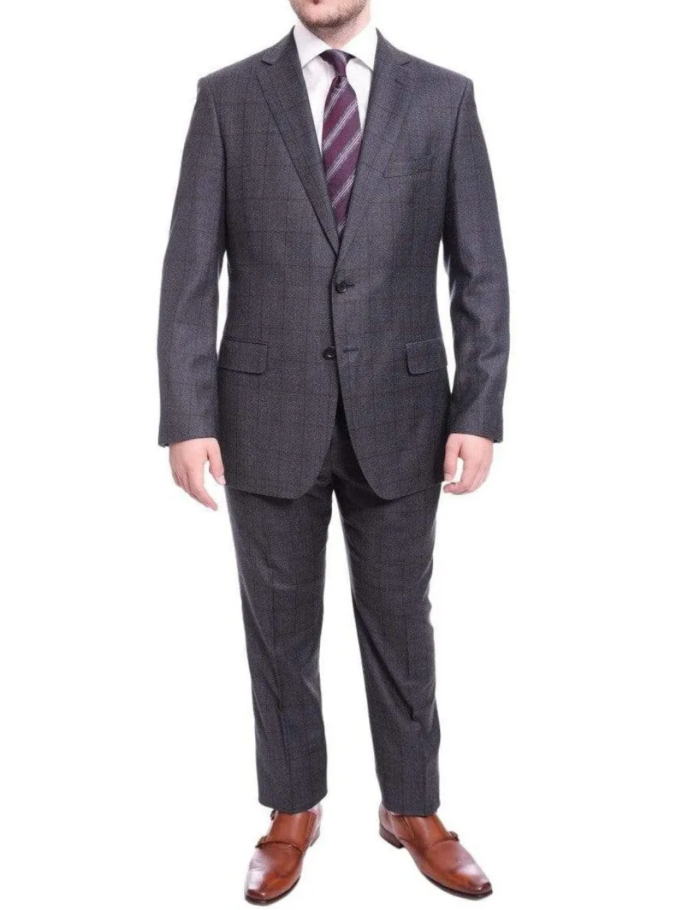 Blujacket Classic Fit Blue Windowpane Two Button Half Canvassed Reda Wool Suit