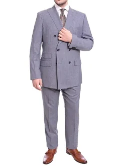 Blujacket Classic Fit Blue With Tan Pinstripe Double Breasted Reda Wool Suit