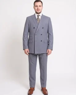 Blujacket Classic Fit Blue With Tan Pinstripe Double Breasted Reda Wool Suit