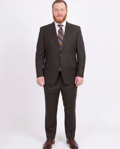 Blujacket Classic Fit Brown Windowpane Check Half Canvassed Marzotto Wool Suit