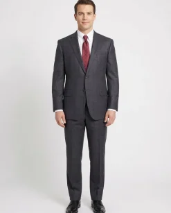 Blujacket Classic Fit Charcoal Gray Windowpane Half Canvassed Reda Wool Suit