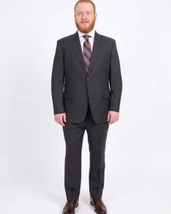 Blujacket Classic Fit Charcoal Gray Check Half Canvassed Marzotto Wool Suit