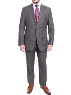 Blujacket Classic Fit Gray Plaid Windowpane Two Button Reda Wool Suit
