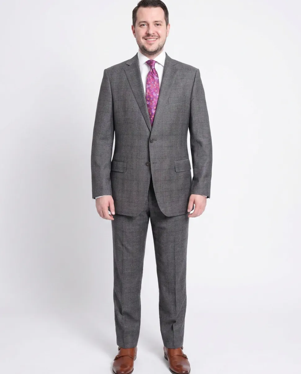Blujacket Classic Fit Gray Plaid Windowpane Two Button Reda Wool Suit