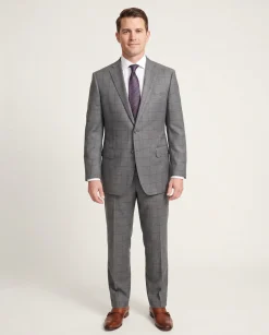 Blujacket Classic Fit Gray Plaid Windowpane Half Canvassed Guabello Wool Suit