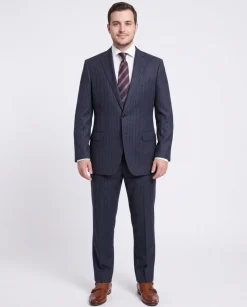 Blujacket Classic Fit Navy Blue Chalkstripe Two Button Half Canvassed Wool Suit