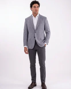 Blujacket Gray & Blue Plaid Classic Fit Lanificio Di Pray Silk Wool Blazer Sportcoat