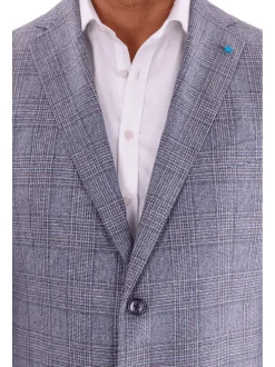 Blujacket Gray & Blue Plaid Classic Fit Lanificio Di Pray Silk Wool Blazer Sportcoat