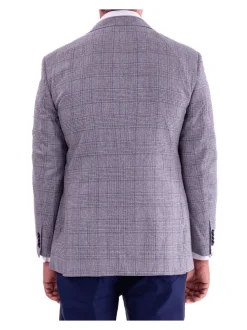Blujacket Gray & Blue Plaid Classic Fit Lanificio Di Pray Silk Wool Blazer Sportcoat
