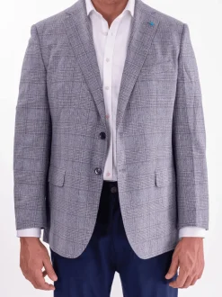 Blujacket Gray & Blue Plaid Classic Fit Lanificio Di Pray Silk Wool Blazer Sportcoat