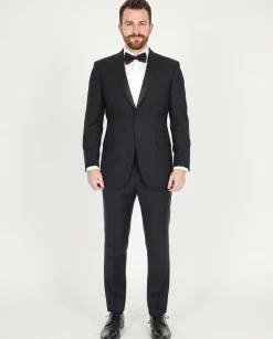 Blujacket Mens Black Italian Zignone Wool Trim Fit Notch Lapel One Button Tuxedo