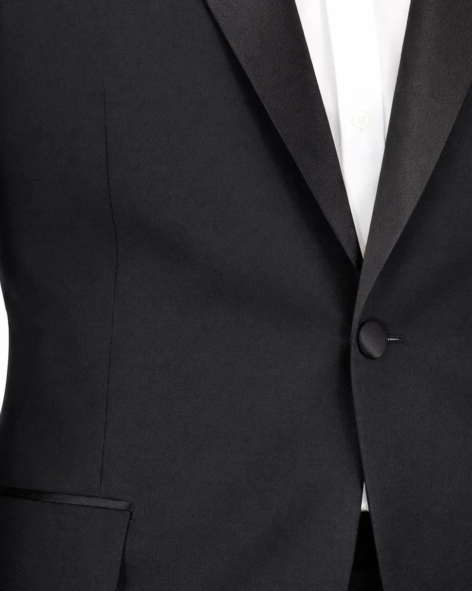 Blujacket Mens Black Peak Lapel Zignone Wool Slim Fit Tuxedo