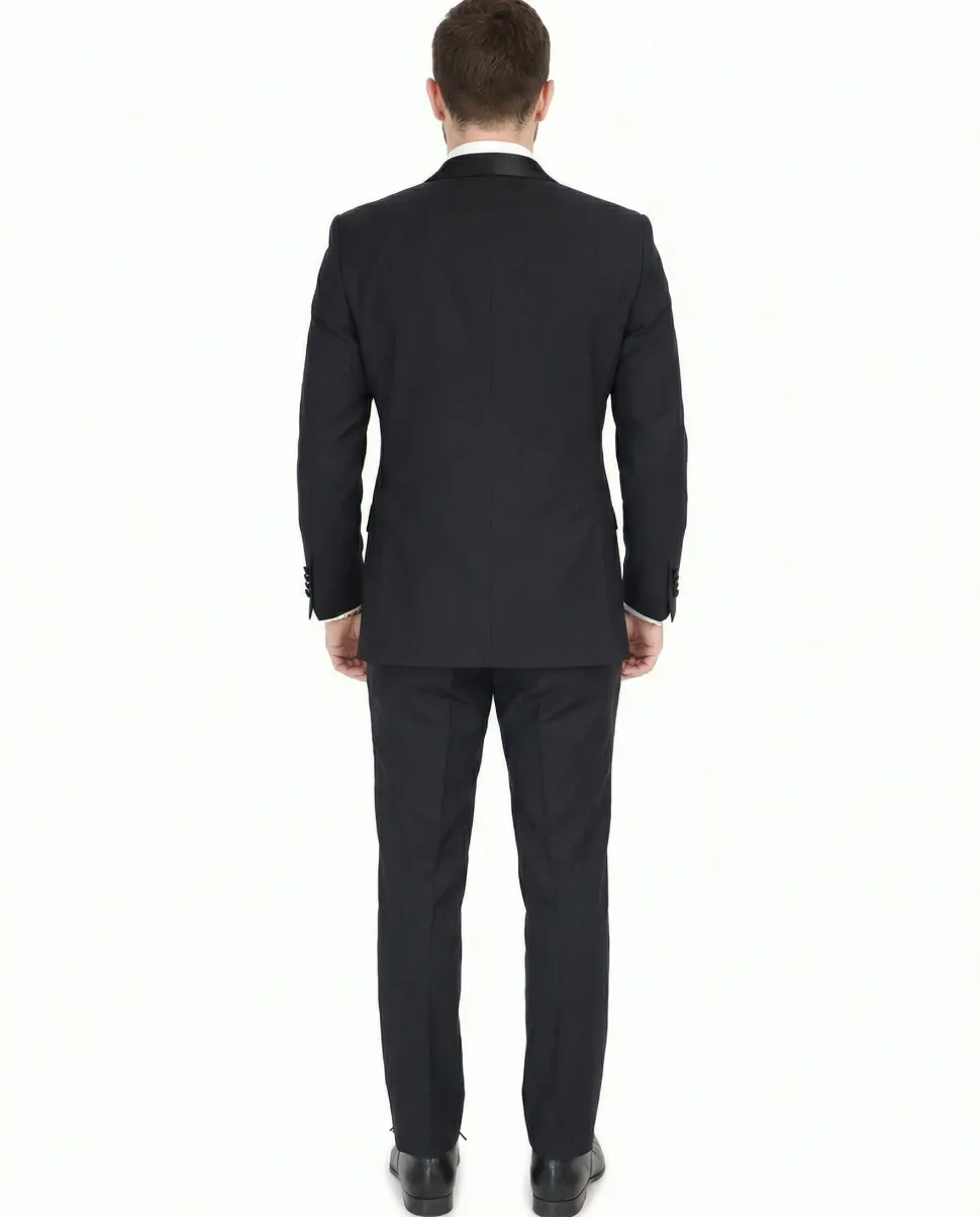 Blujacket Mens Black Peak Lapel Zignone Wool Slim Fit Tuxedo
