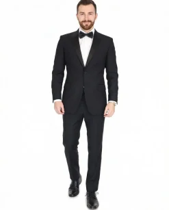 Blujacket Mens Black Peak Lapel Zignone Wool Slim Fit Tuxedo