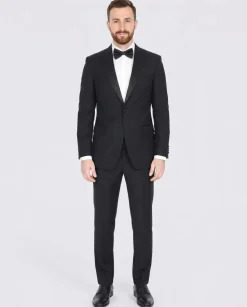 Blujacket Mens Black Peak Lapel Zignone Wool Slim Fit Tuxedo