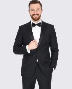 Blujacket Mens Black Peak Lapel Zignone Wool Slim Fit Tuxedo