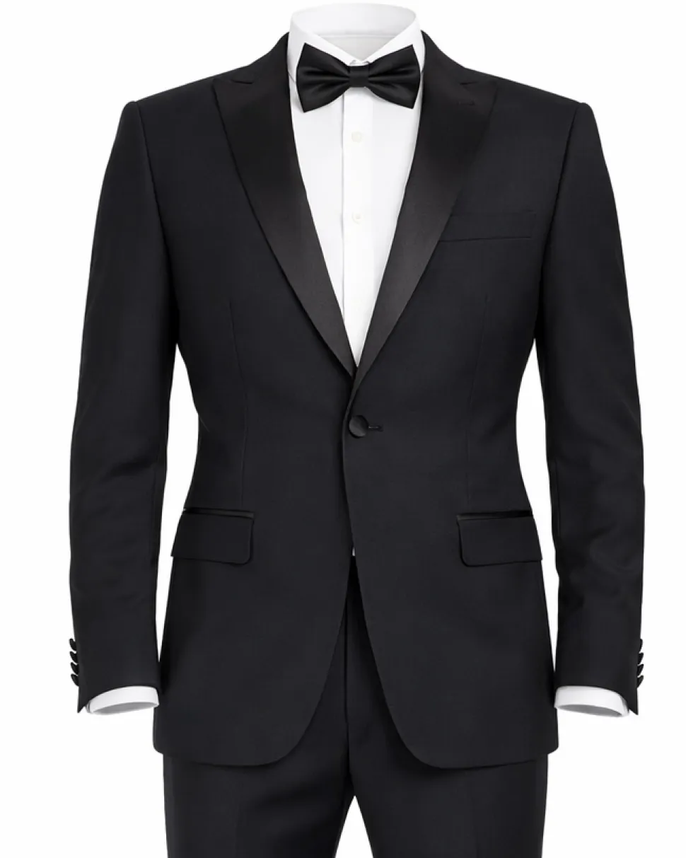 Blujacket Mens Black Peak Lapel Zignone Wool Slim Fit Tuxedo