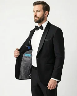 Blujacket Mens Black Shawl Lapel Zignone Wool Slim Fit Tuxedo