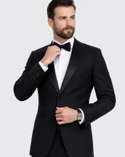 Blujacket Mens Black Shawl Lapel Zignone Wool Slim Fit Tuxedo
