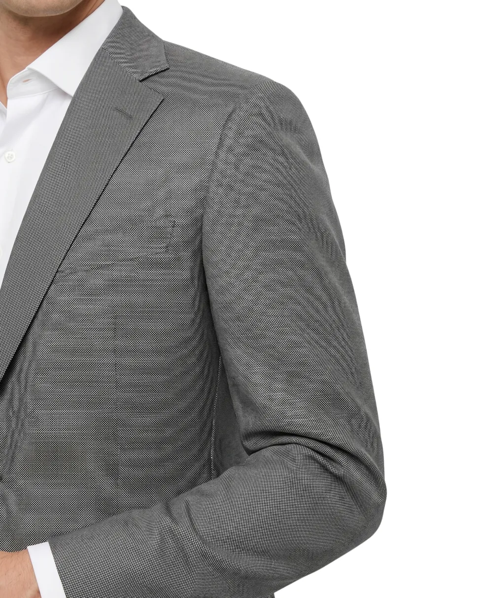 Blujacket Mens Black & White Regular Fit Reda Wool 2-Button Suit