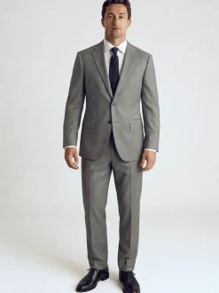 Blujacket Mens Black & White Regular Fit Reda Wool 2-Button Suit