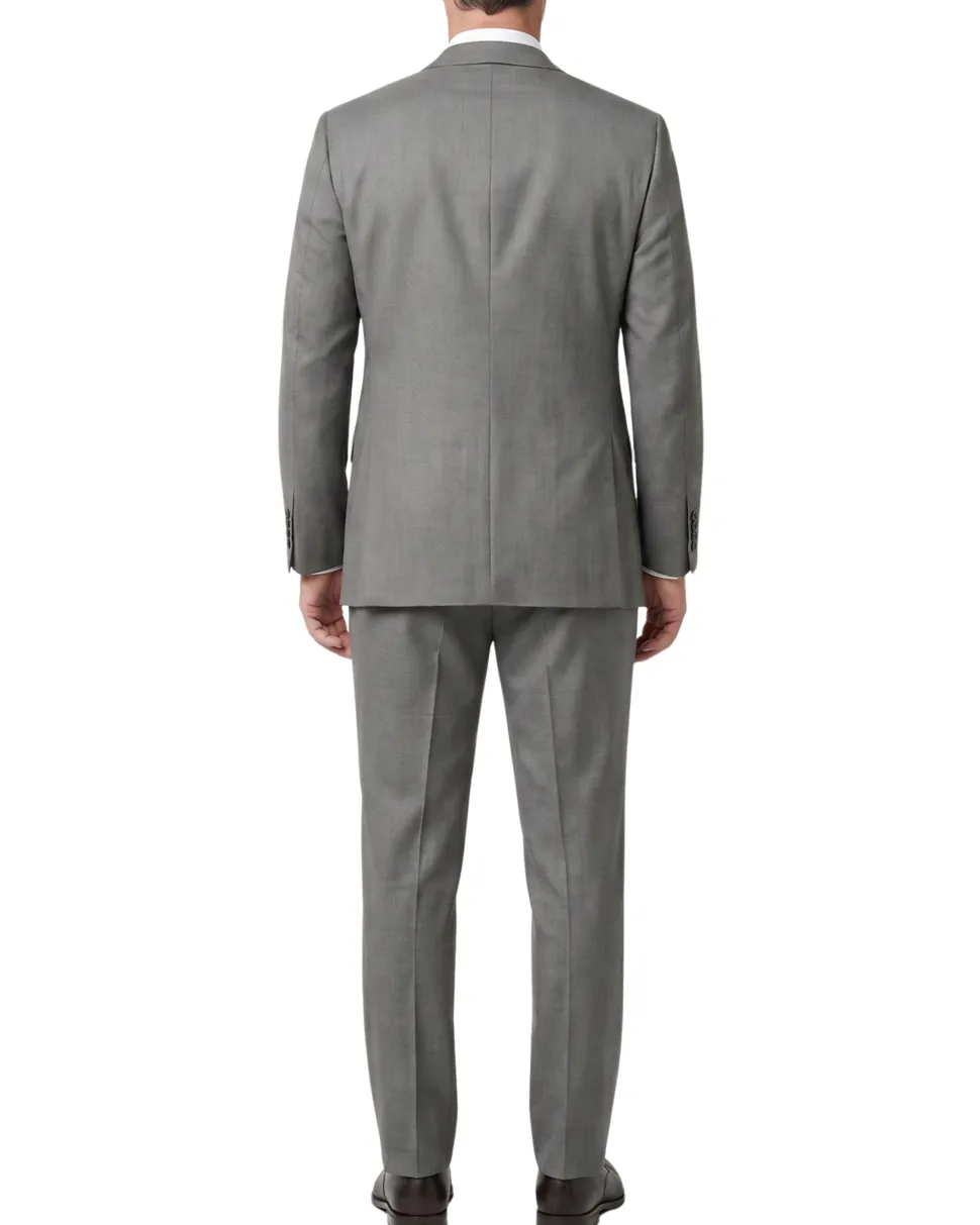 Blujacket Mens Black & White Regular Fit Reda Wool 2-Button Suit