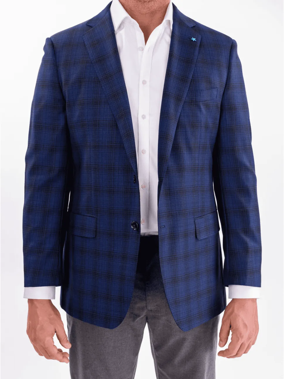 Blujacket Mens Blue & Black Plaid Reda Wool Regular Fit Blazer Sportcoat