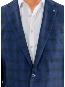 Blujacket Mens Blue & Black Plaid Reda Wool Regular Fit Blazer Sportcoat
