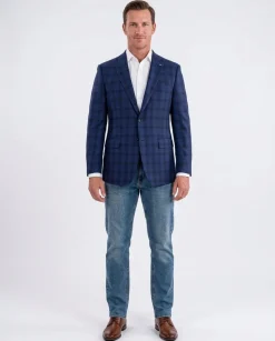 Blujacket Mens Blue & Black Plaid Reda Wool Regular Fit Blazer Sportcoat