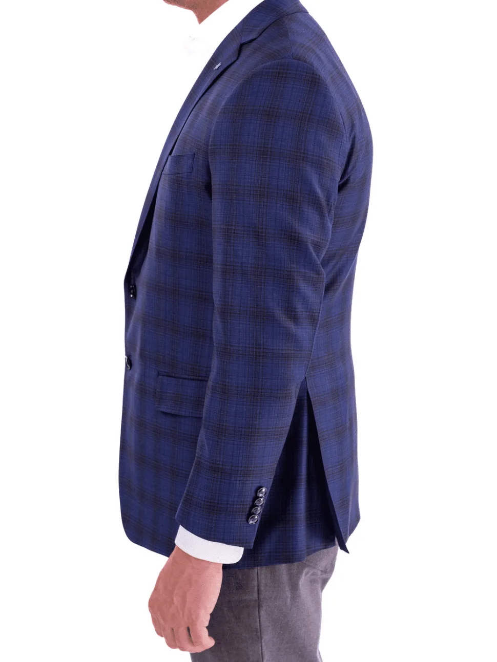 Blujacket Mens Blue & Black Plaid Reda Wool Regular Fit Blazer Sportcoat