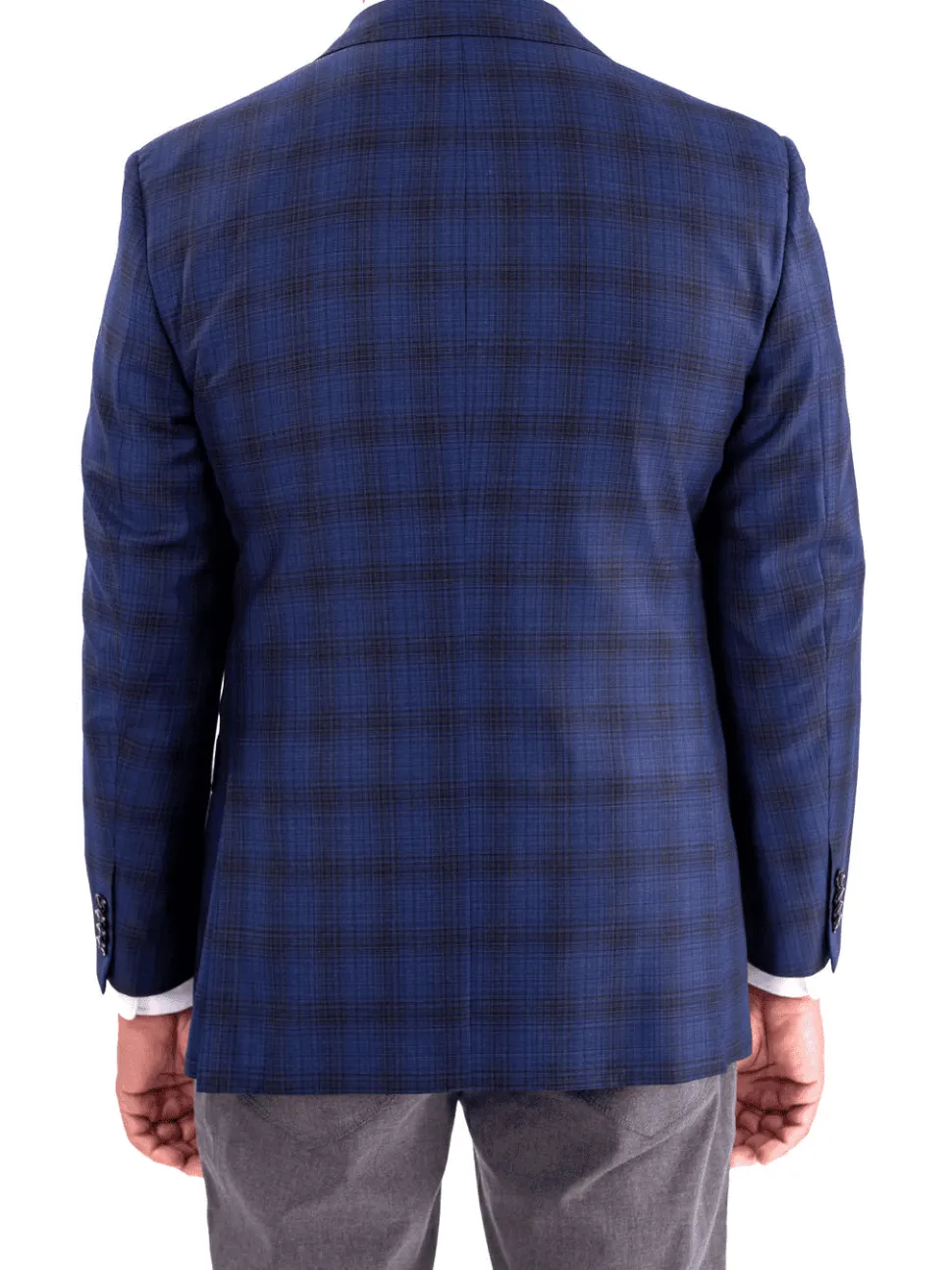 Blujacket Mens Blue & Black Plaid Reda Wool Regular Fit Blazer Sportcoat