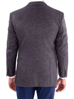 Blujacket Mens Blue & Gray Silk Cashmere Regular Fit 2 Button Blazer Sportcoat