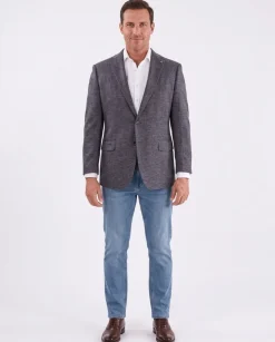Blujacket Mens Blue & Gray Silk Cashmere Regular Fit 2 Button Blazer Sportcoat