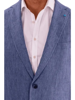 Blujacket Mens Blue Leomaster Linen Regular Fit 1/4 Lined Blazer Sportcoat