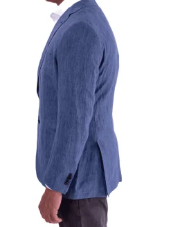 Blujacket Mens Blue Leomaster Linen Regular Fit 1/4 Lined Blazer Sportcoat