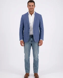 Blujacket Mens Blue Leomaster Linen Regular Fit 1/4 Lined Blazer Sportcoat
