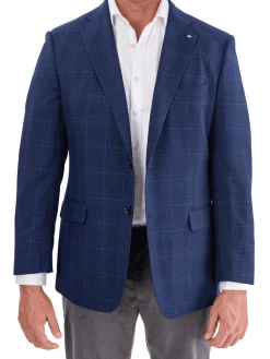 Blujacket Mens Blue Plaid Reda Wool Regular Fit 1/4 Lined Blazer Sportcoat