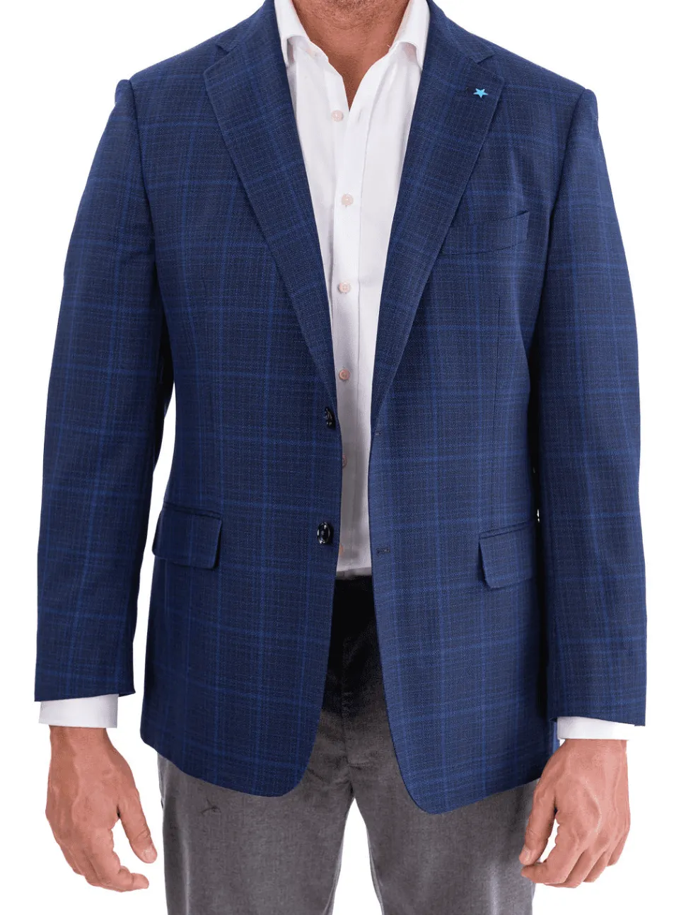 Blujacket Mens Blue Plaid Reda Wool Regular Fit 1/4 Lined Blazer Sportcoat