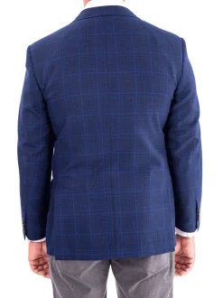 Blujacket Mens Blue Plaid Reda Wool Regular Fit 1/4 Lined Blazer Sportcoat