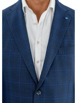 Blujacket Mens Blue Plaid Reda Wool Regular Fit 1/4 Lined Blazer Sportcoat