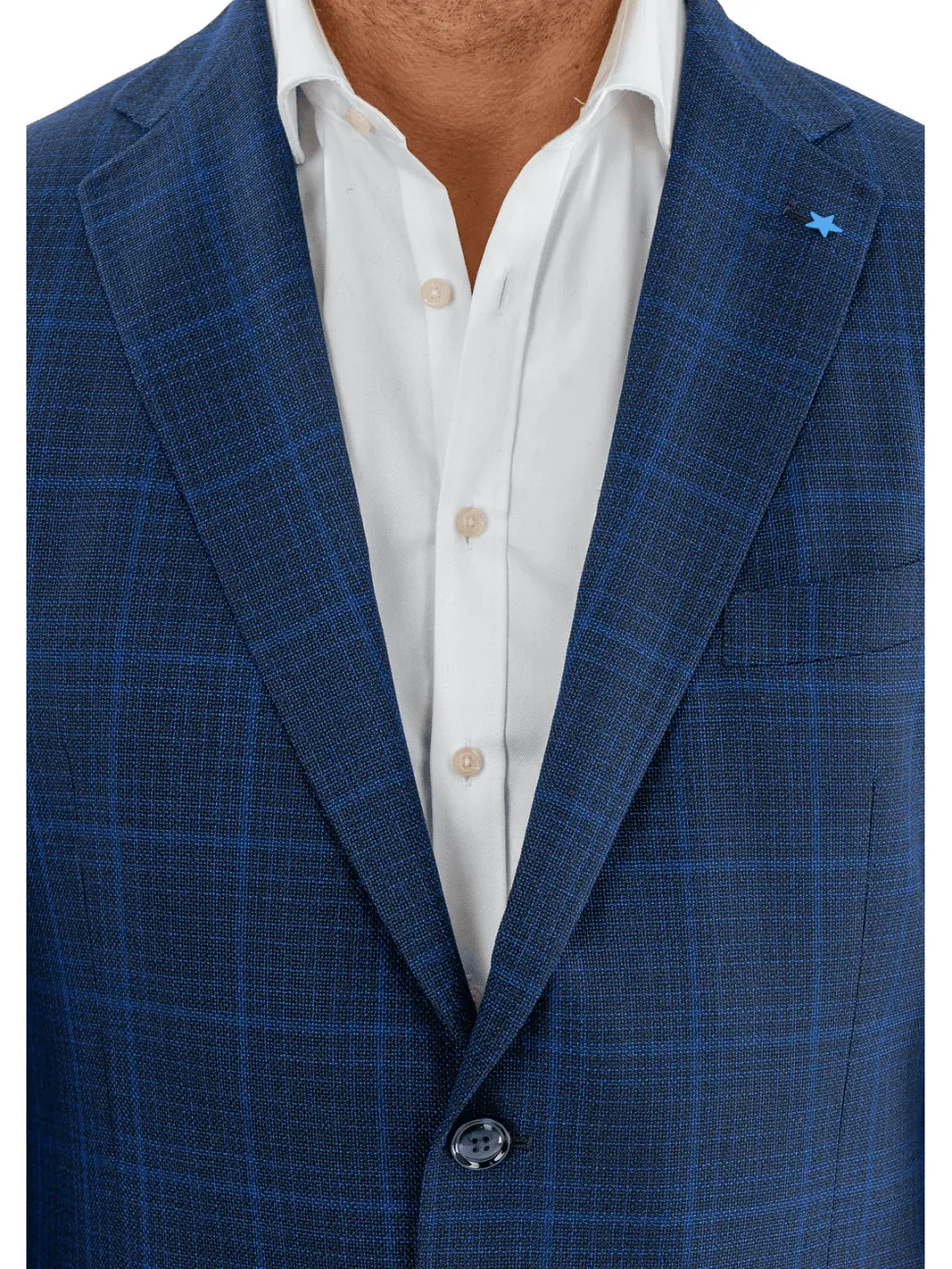 Blujacket Mens Blue Plaid Reda Wool Regular Fit 1/4 Lined Blazer Sportcoat