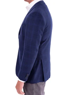 Blujacket Mens Blue Plaid Reda Wool Regular Fit 1/4 Lined Blazer Sportcoat