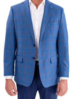 Blujacket Mens Blue Plaid Regular Fit Reda Wool Blazer Sportcoat