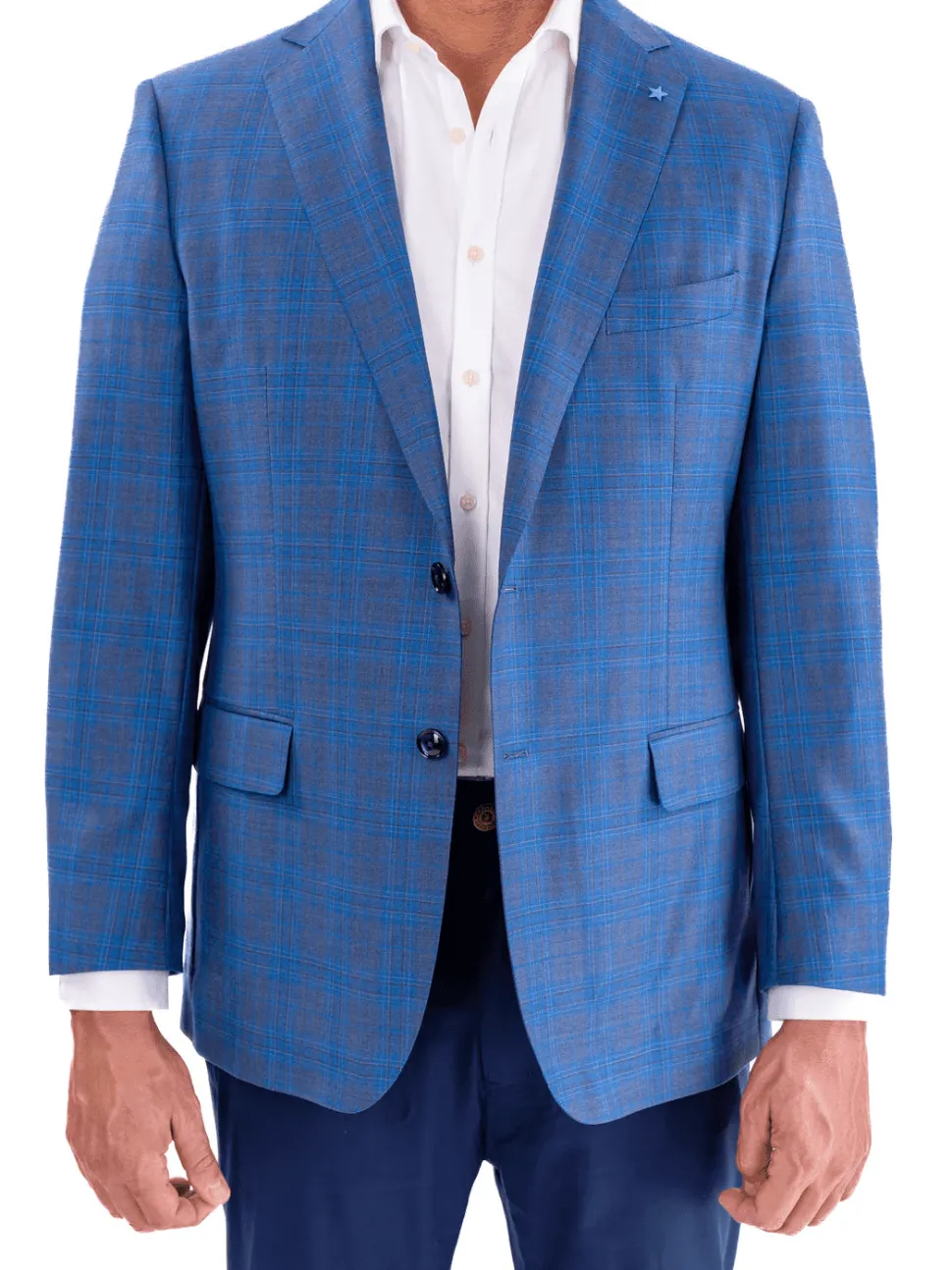 Blujacket Mens Blue Plaid Regular Fit Reda Wool Blazer Sportcoat