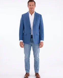 Blujacket Mens Blue Plaid Regular Fit Reda Wool Blazer Sportcoat