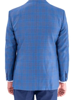 Blujacket Mens Blue Plaid Regular Fit Reda Wool Blazer Sportcoat