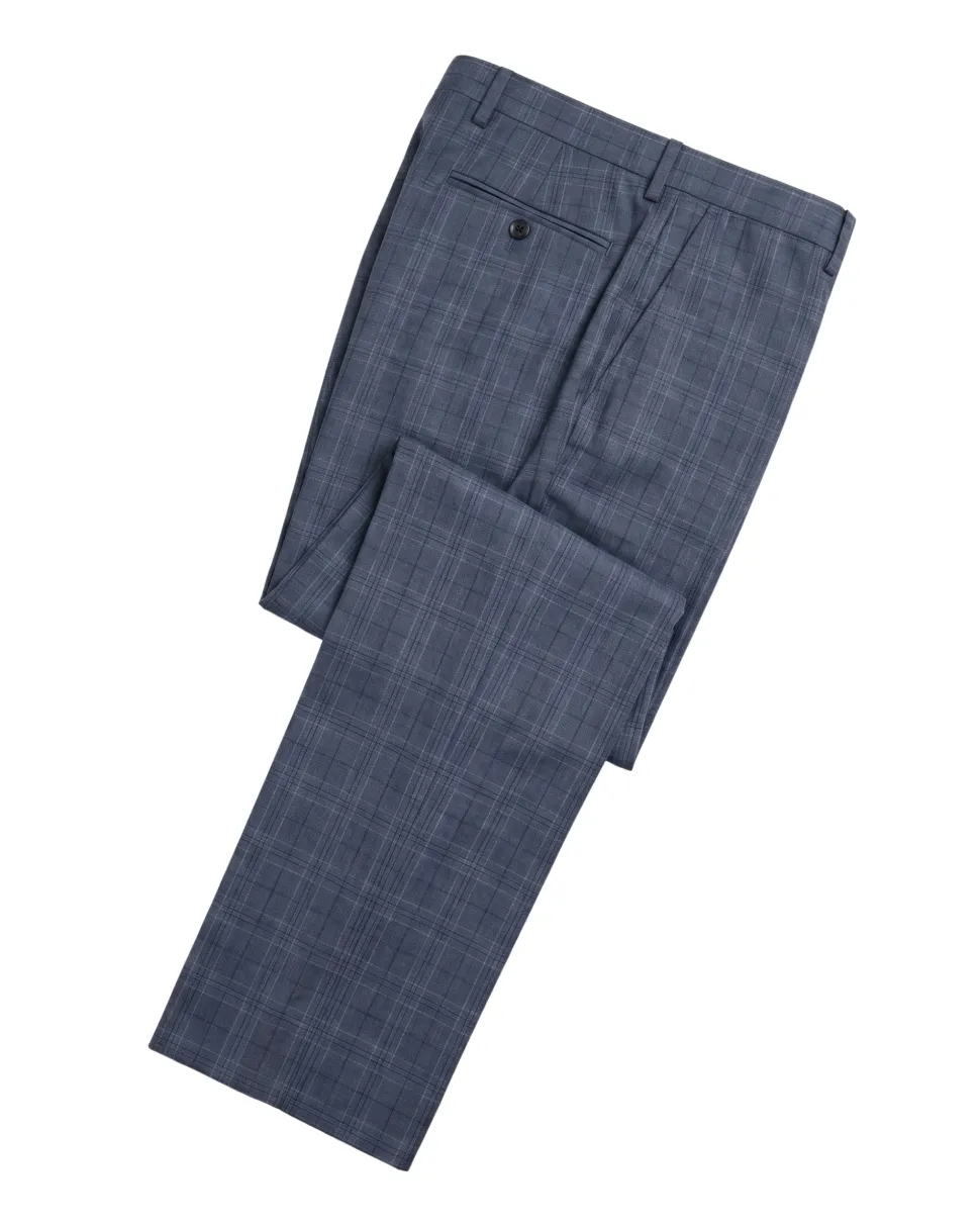 Blujacket Mens Blue Plaid Slim Fit Guabello Wool Silk 2 Button Suit